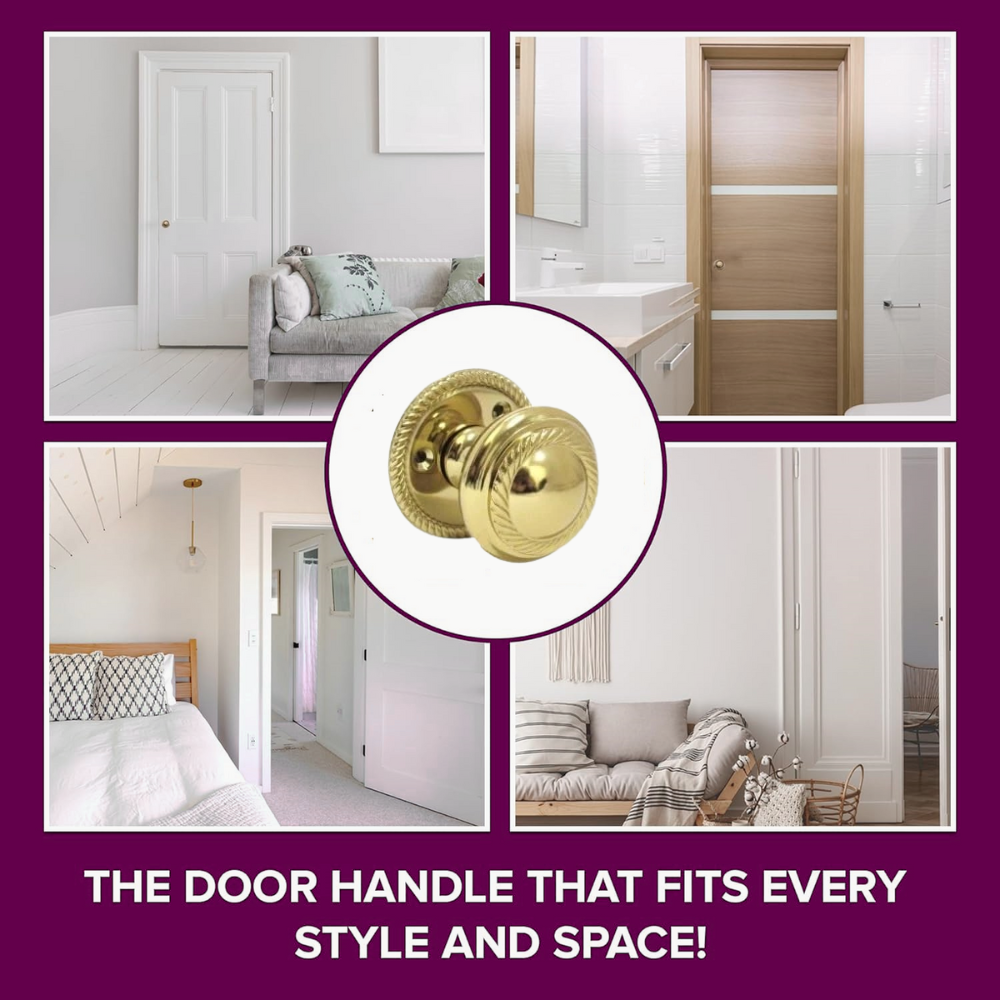Brass Plated Round Georgian Style Sprung Internal & External Door Knob Set for Mortice Locks & Tubular latches (6 Pairs)