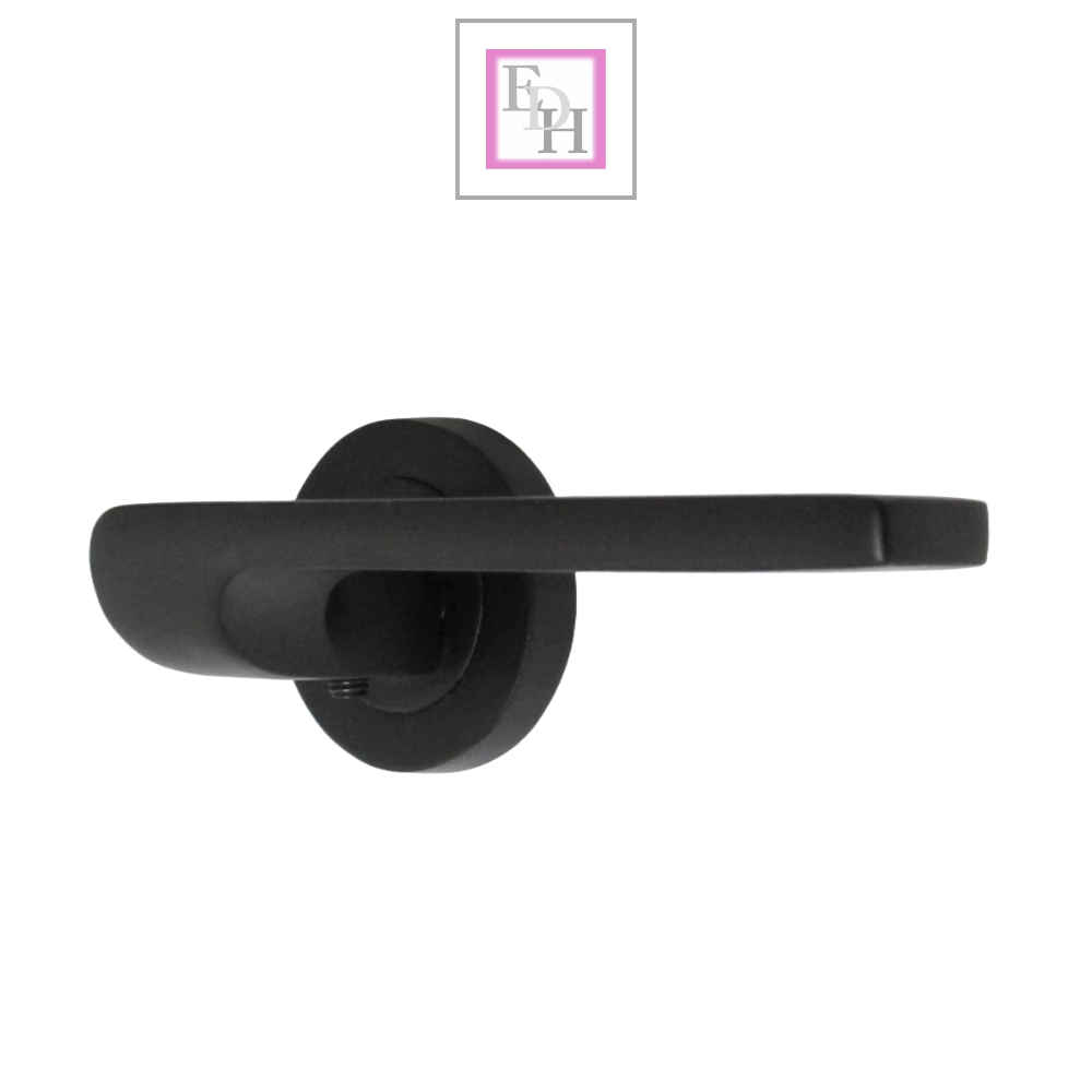 Modern Matt Black Lever on Rose Plate Door Handle Set with Tubular Latch – 1 Pairs, 52mm Round Rose Plate & 127mm Lever Handle – Contemporary Interior Door Hardware