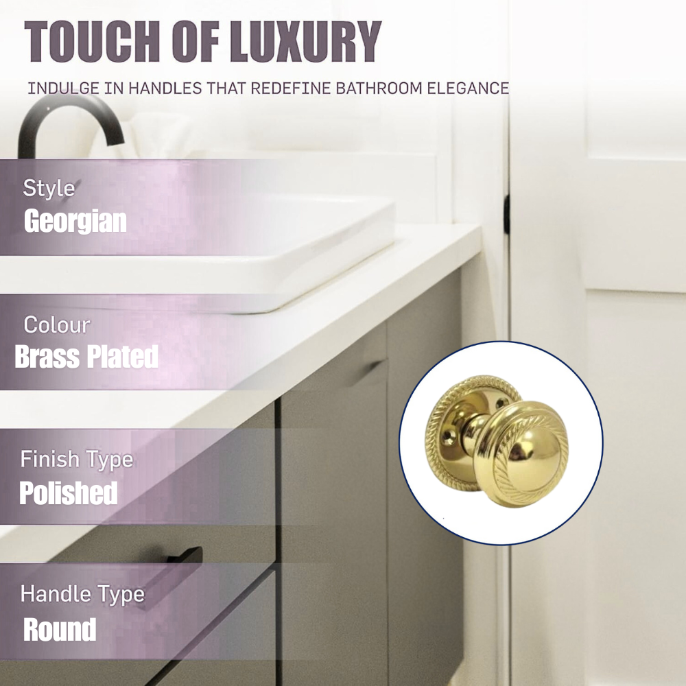 Brass Plated Round Georgian Style Sprung Internal & External Door Knob Set for Mortice Locks & Tubular latches (6 Pairs)