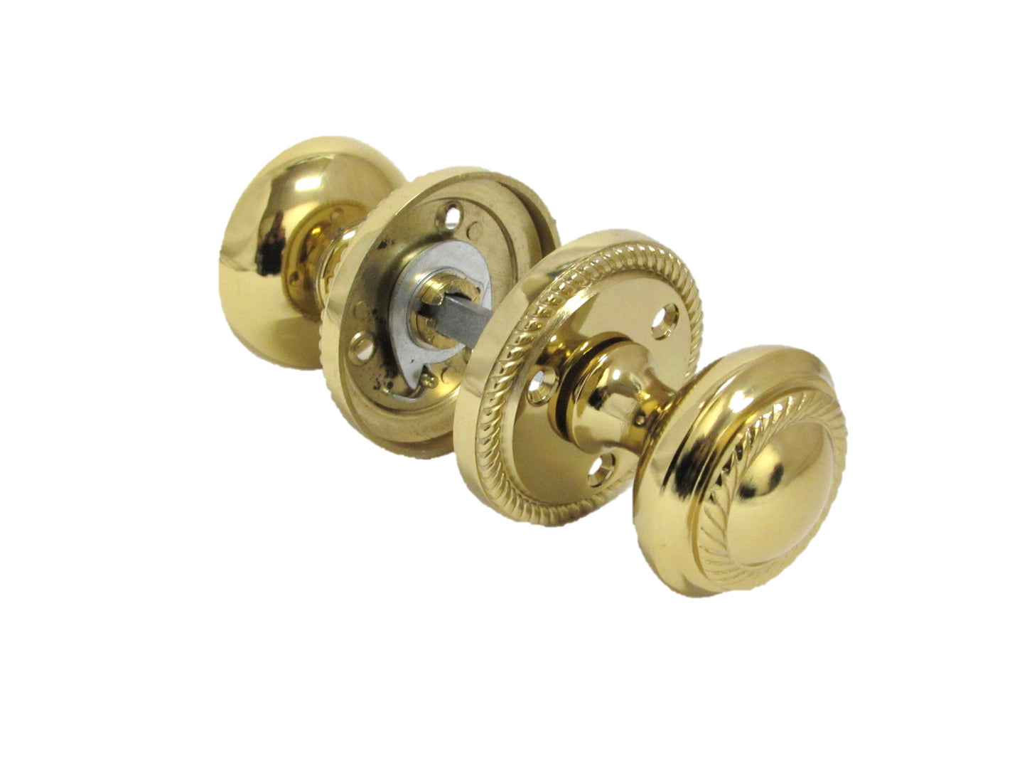 Brass Plated Round Georgian Style Sprung Internal & External Door Knob Set for Mortice Locks & Tubular latches (6 Pairs)