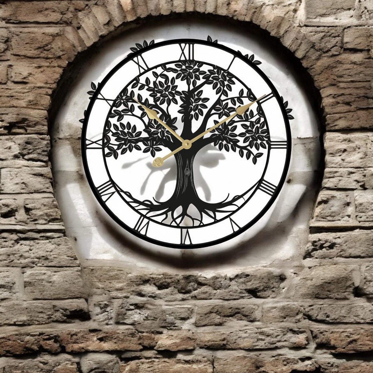 Tree of Life Silhouette Wall Clock (50cm x 50cm x 2cm) β Large Metal Decorative Indoor and Outdoor Clock for Garden, Living Room & Patio