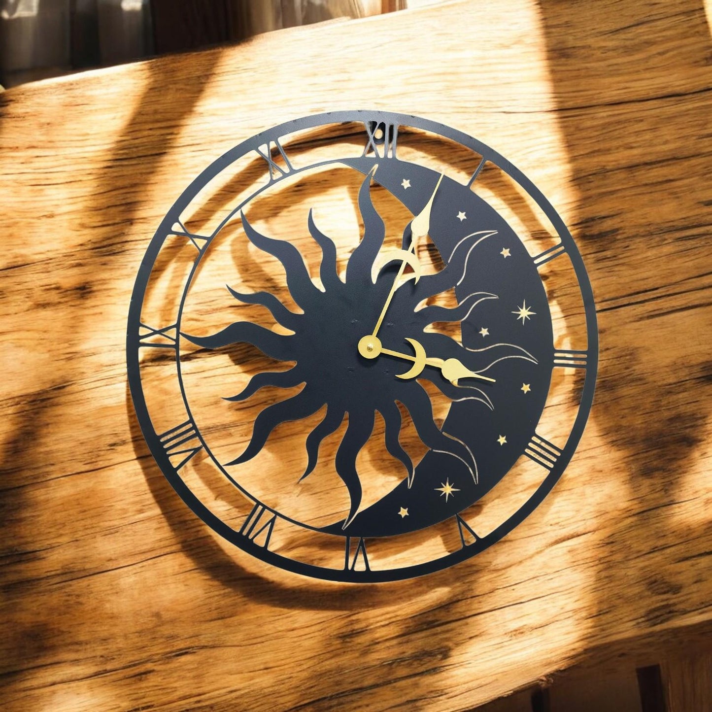 Sun & Moon Silhouette Wall Clock (50cm x 50cm x 2cm) β Large Metal Decorative Indoor and Outdoor Clock for Garden, Living Room and Patio