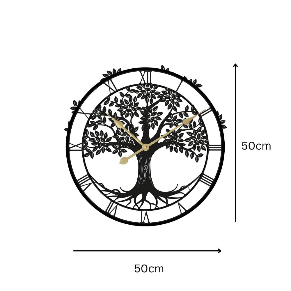Tree of Life Silhouette Wall Clock (50cm x 50cm x 2cm) β Large Metal Decorative Indoor and Outdoor Clock for Garden, Living Room & Patio