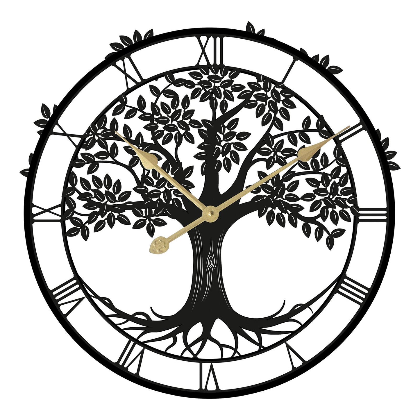 Tree of Life Silhouette Wall Clock (50cm x 50cm x 2cm) β Large Metal Decorative Indoor and Outdoor Clock for Garden, Living Room & Patio
