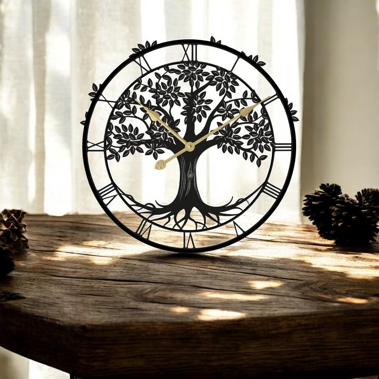 Tree of Life Silhouette Wall Clock (50cm x 50cm x 2cm) β Large Metal Decorative Indoor and Outdoor Clock for Garden, Living Room & Patio