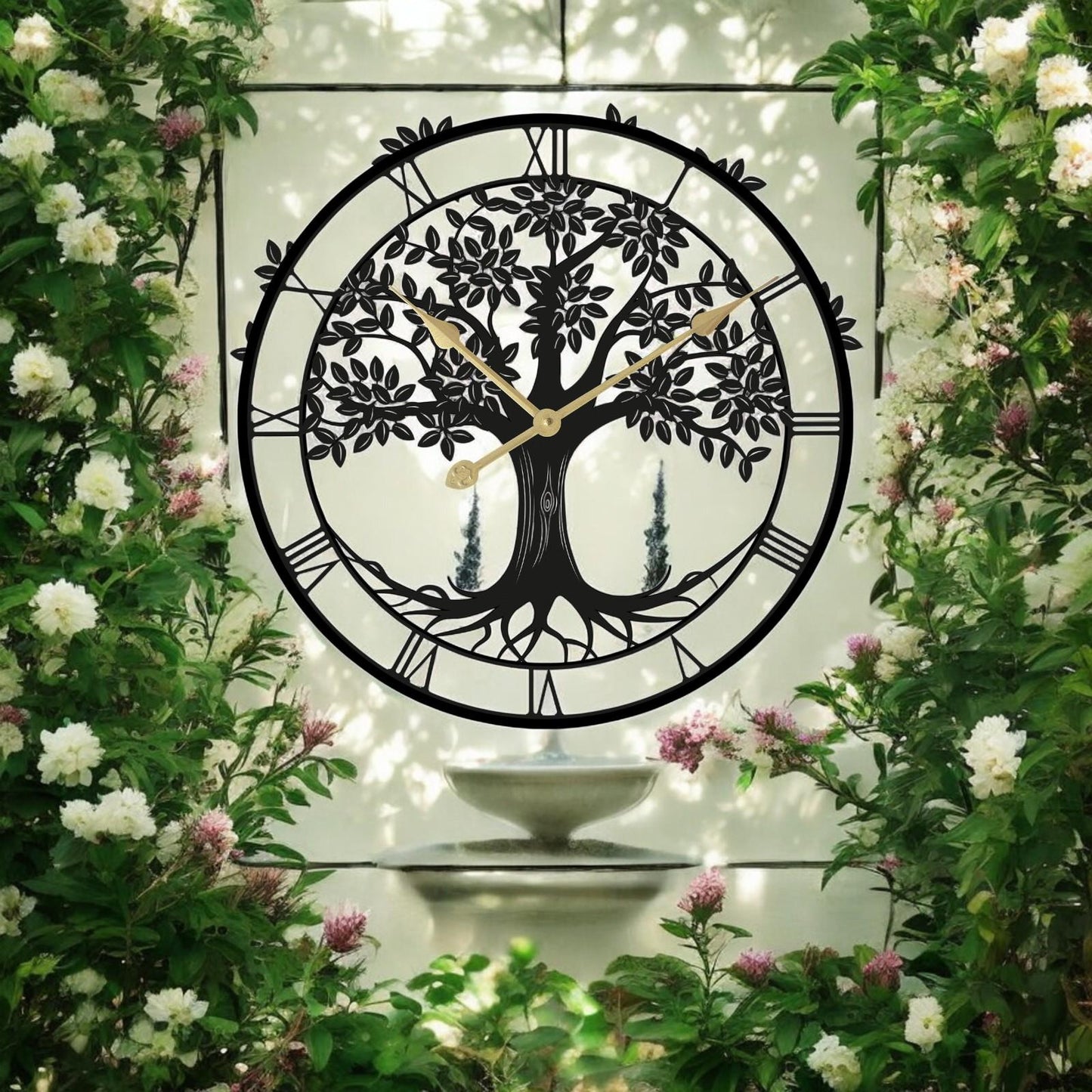 Tree of Life Silhouette Wall Clock (50cm x 50cm x 2cm) β Large Metal Decorative Indoor and Outdoor Clock for Garden, Living Room & Patio