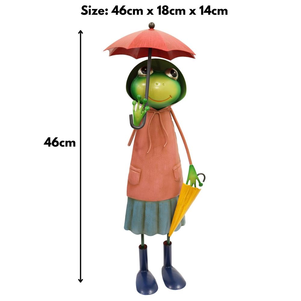 Tall Metal Pink Soggy Froggy (46cm x 18cm x 14cm) β Quirky Handcrafted Frog Garden Ornament β Metal Frog Statue for Outdoor