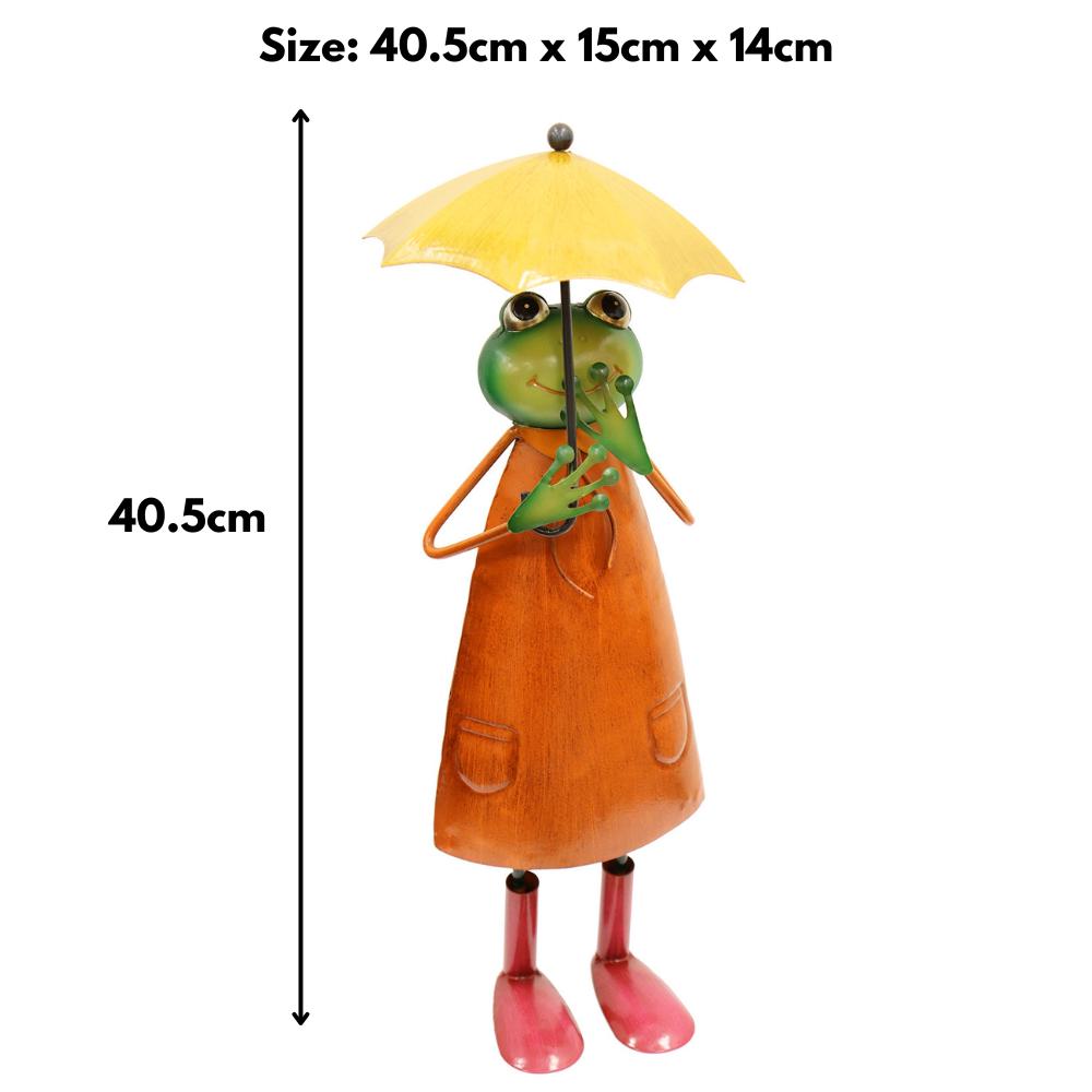 Metal Orange Soggy Froggy (40.5cm x 15cm x 14cm) β Quirky Handcrafted Frog Garden Ornament β Weather-Resistant Metal Frog Statue for Outdoor