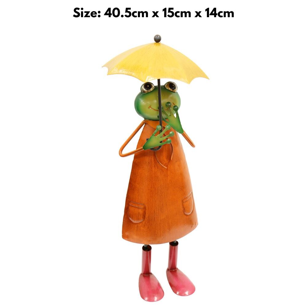 Metal Orange Soggy Froggy (40.5cm x 15cm x 14cm) β Quirky Handcrafted Frog Garden Ornament β Weather-Resistant Metal Frog Statue for Outdoor