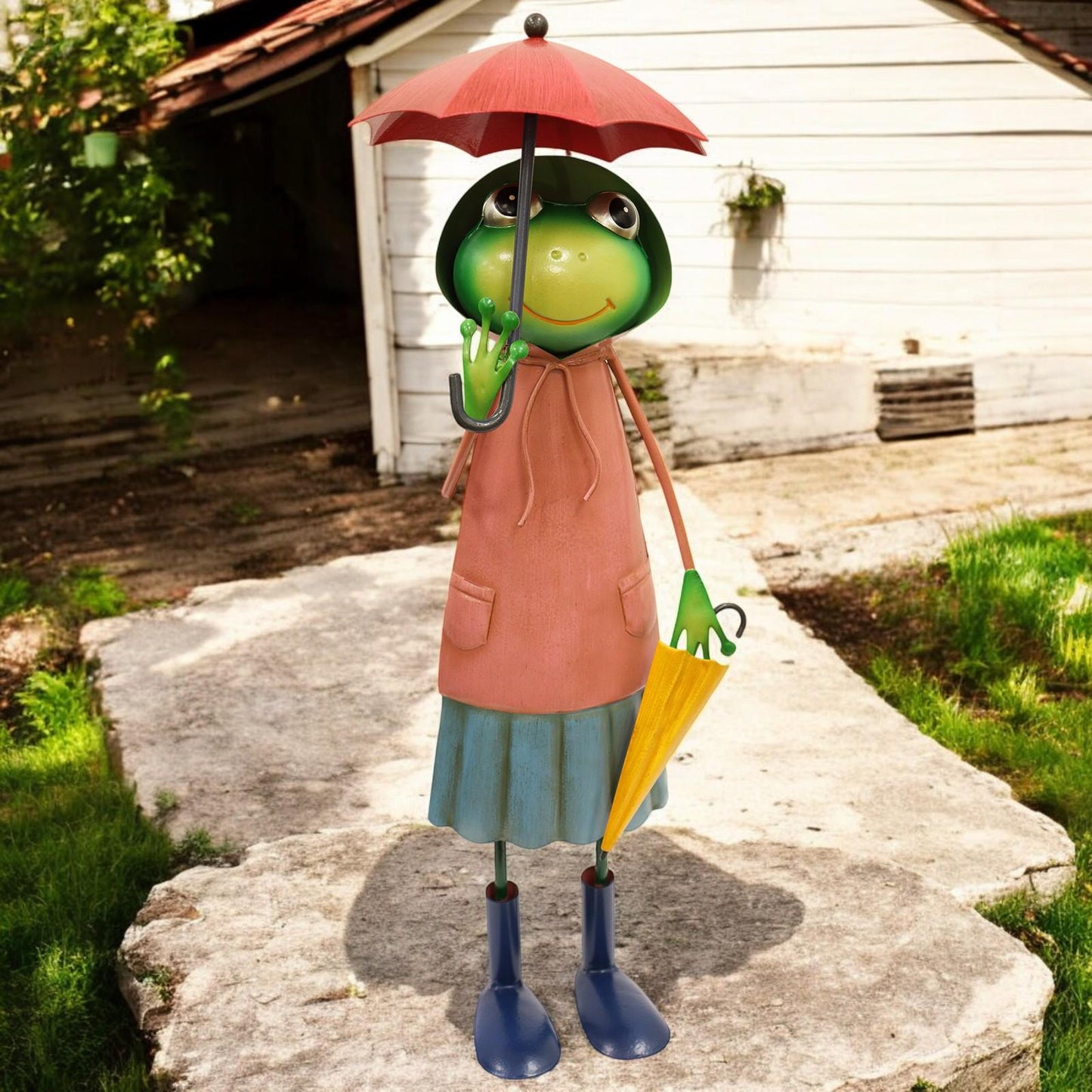Tall Metal Pink Soggy Froggy (46cm x 18cm x 14cm) β Quirky Handcrafted Frog Garden Ornament β Metal Frog Statue for Outdoor