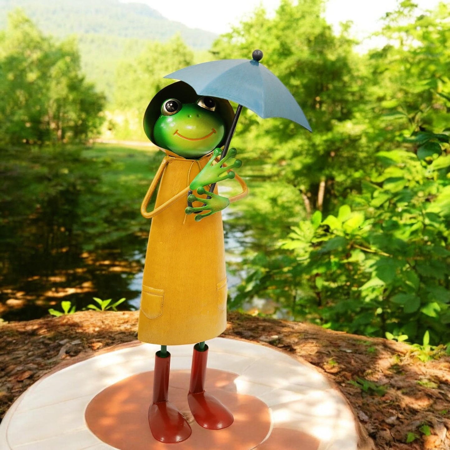 Metal Yellow Soggy Froggy (37.5cm x 15cm x 14cm) β Quirky Handcrafted Frog Garden Ornament β Weather-Resistant Metal Frog Statue for Outdoor