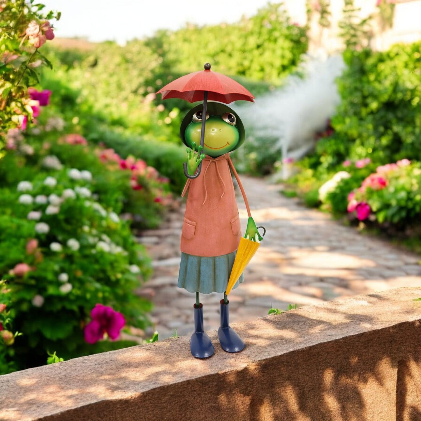 Tall Metal Pink Soggy Froggy (46cm x 18cm x 14cm) β Quirky Handcrafted Frog Garden Ornament β Metal Frog Statue for Outdoor