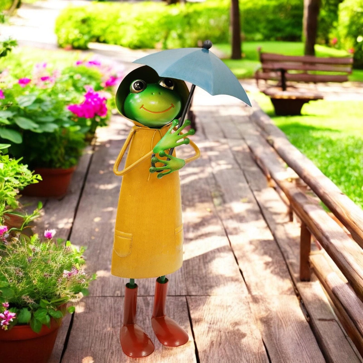 Metal Yellow Soggy Froggy (37.5cm x 15cm x 14cm) β Quirky Handcrafted Frog Garden Ornament β Weather-Resistant Metal Frog Statue for Outdoor