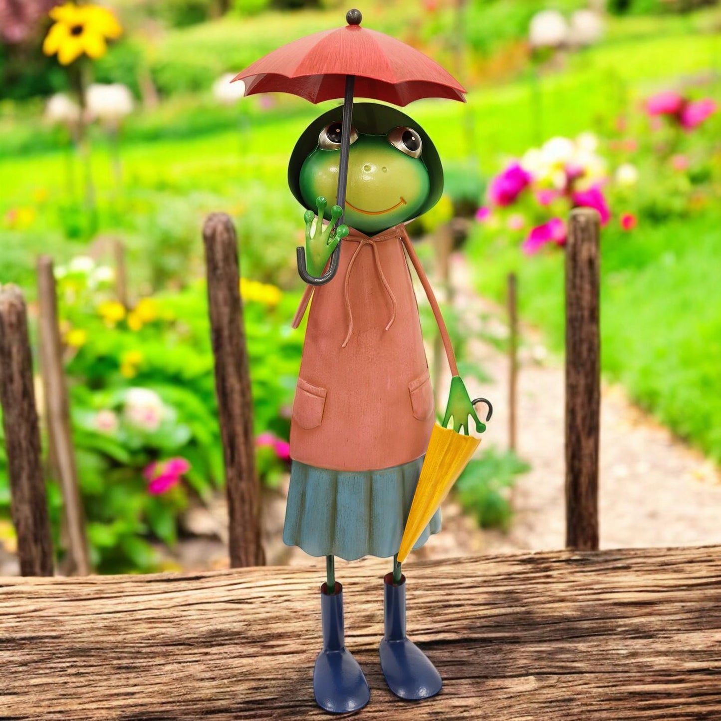 Tall Metal Pink Soggy Froggy (46cm x 18cm x 14cm) β Quirky Handcrafted Frog Garden Ornament β Metal Frog Statue for Outdoor
