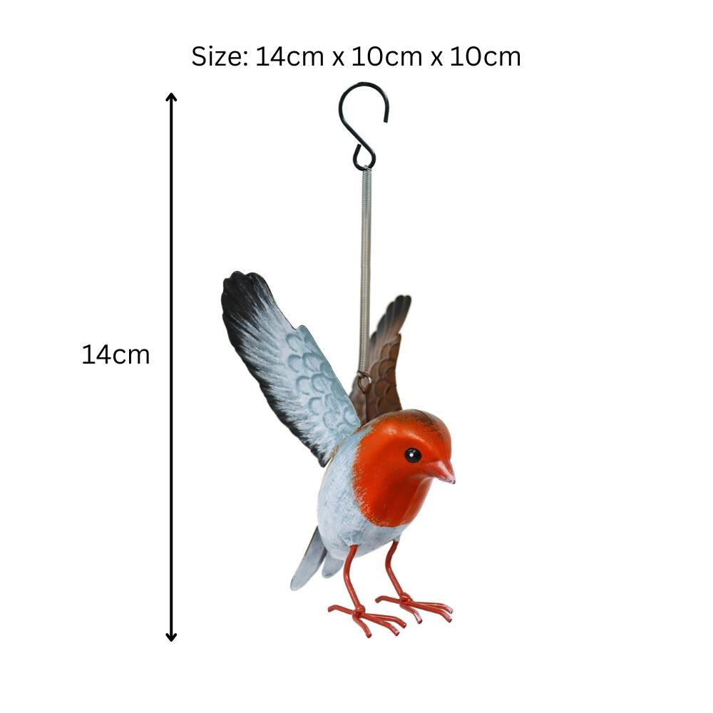 Small Metal Hanging Robin (14cm x 10cm x 10cm) β Handcrafted Weather-Resistant Bird Ornament β Decorative Hanging Robin Sculpture for Garden