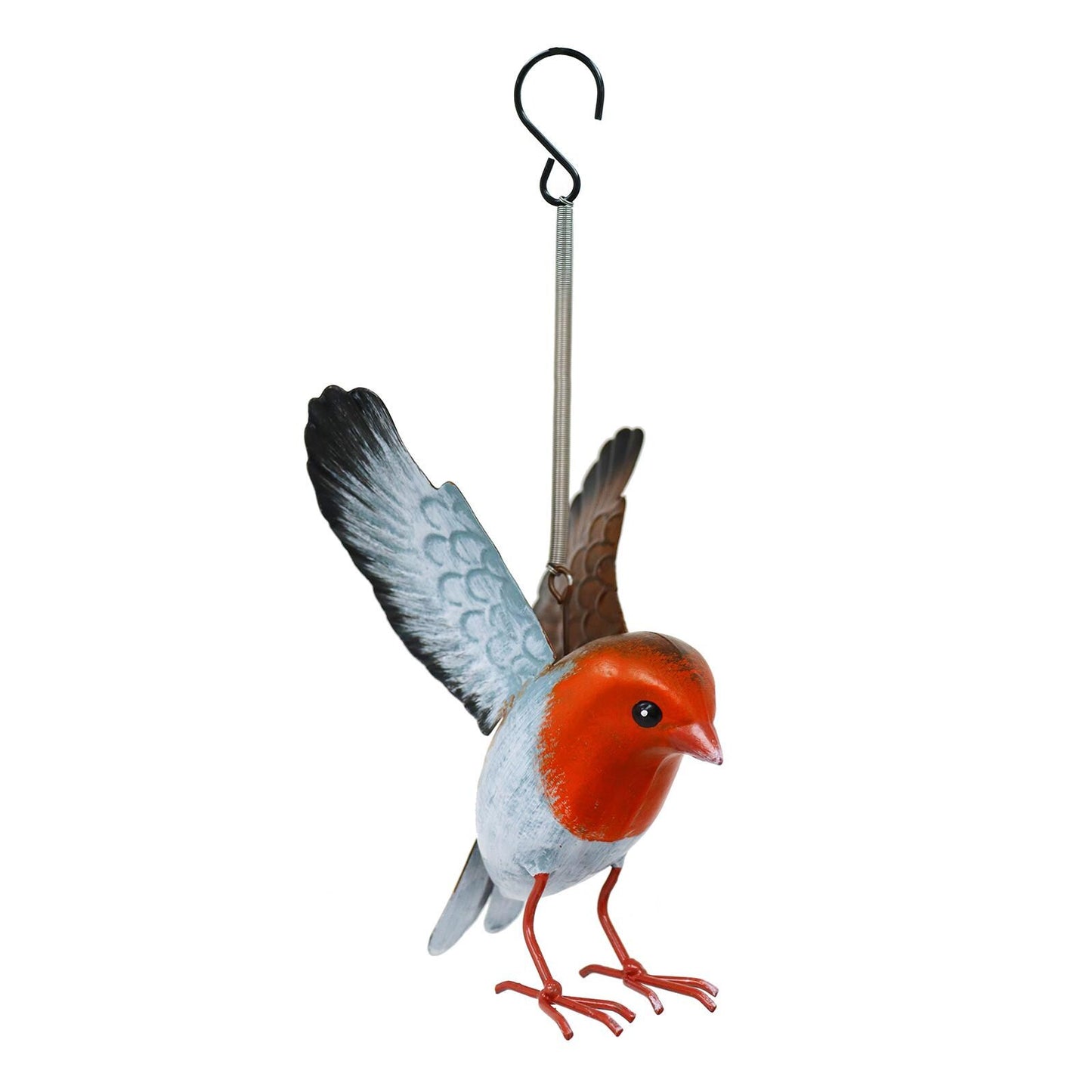Small Metal Hanging Robin (14cm x 10cm x 10cm) β Handcrafted Weather-Resistant Bird Ornament β Decorative Hanging Robin Sculpture for Garden