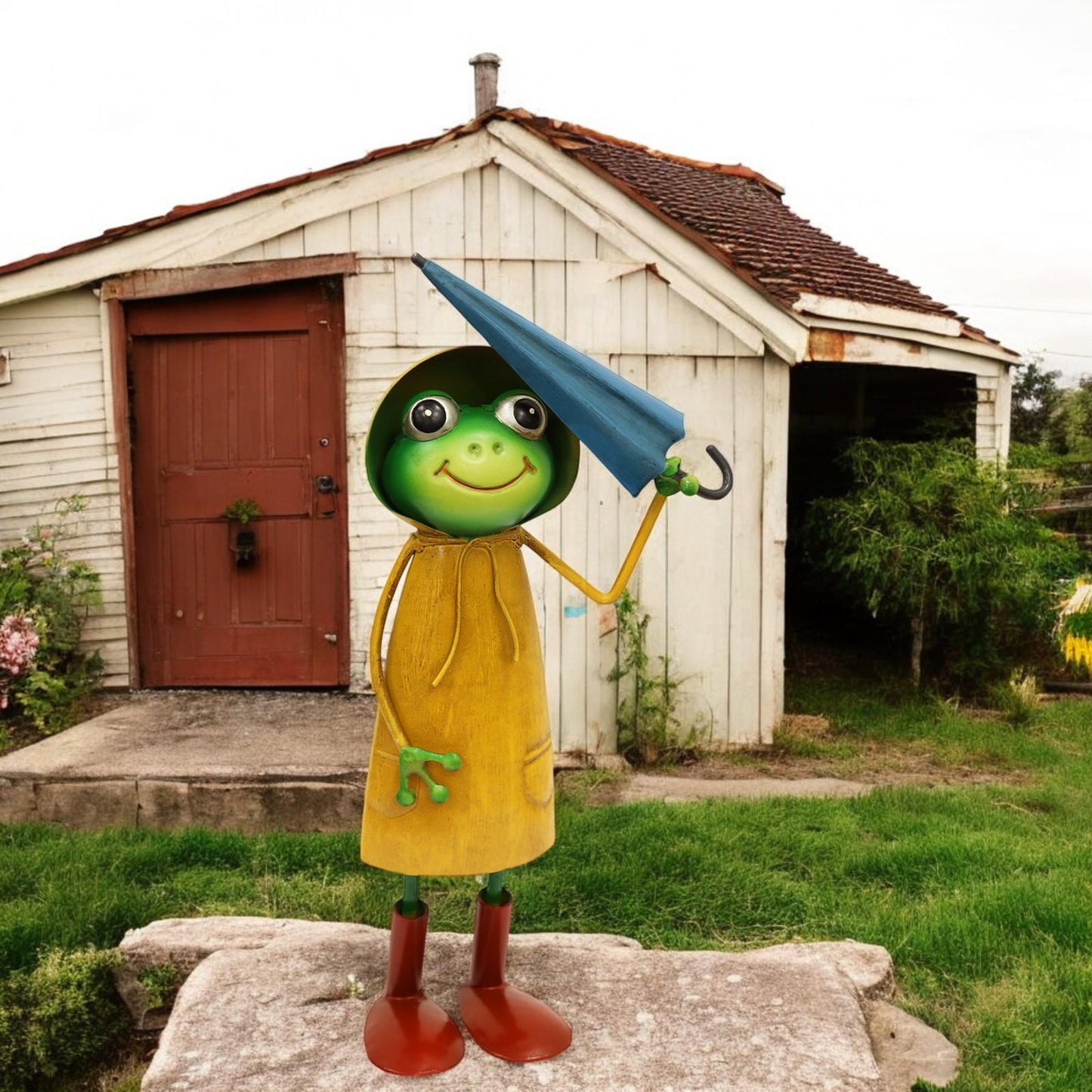 Small Metal Yellow Soggy Froggy (28.5cm x 12.5cm x 7cm) β Quirky Handcrafted Frog Garden Ornament β Metal Frog Statue for Outdoor