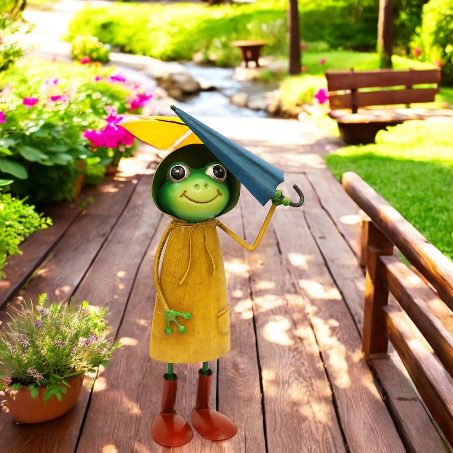 Small Metal Yellow Soggy Froggy (28.5cm x 12.5cm x 7cm) β Quirky Handcrafted Frog Garden Ornament β Metal Frog Statue for Outdoor