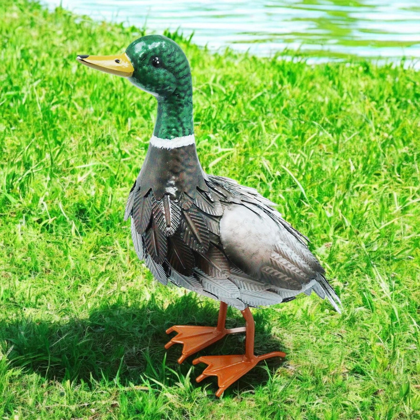 Metal Farmyard Male Duck (38.5cm x 15.5cm x 30cm) β Handcrafted Rustic Duck Garden Ornament β Weather-Resistant Metal Duck Statue