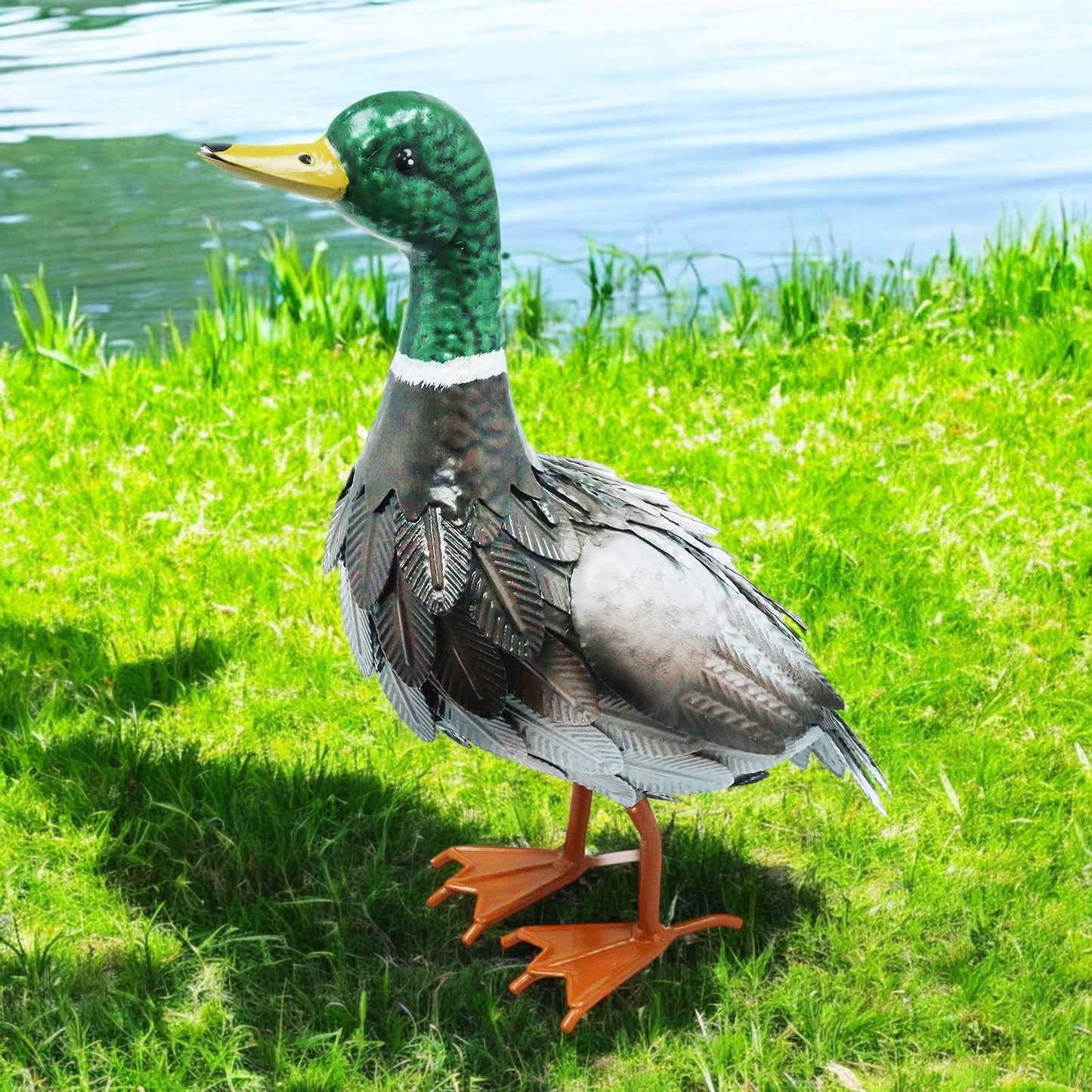 Metal Farmyard Male Duck (38.5cm x 15.5cm x 30cm) β Handcrafted Rustic Duck Garden Ornament β Weather-Resistant Metal Duck Statue