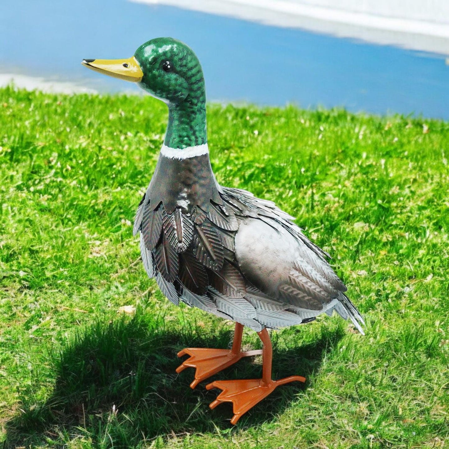 Metal Farmyard Male Duck (38.5cm x 15.5cm x 30cm) β Handcrafted Rustic Duck Garden Ornament β Weather-Resistant Metal Duck Statue