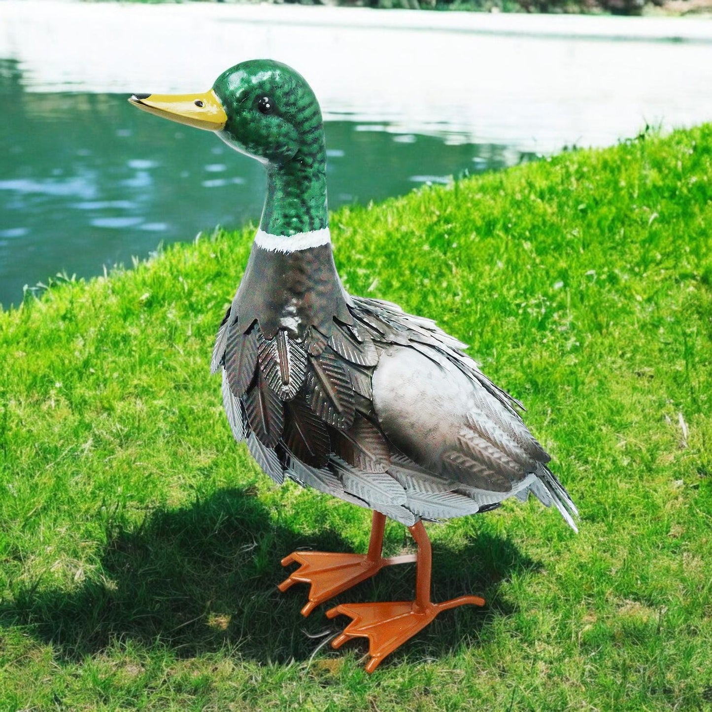 Metal Farmyard Male Duck (38.5cm x 15.5cm x 30cm) β Handcrafted Rustic Duck Garden Ornament β Weather-Resistant Metal Duck Statue
