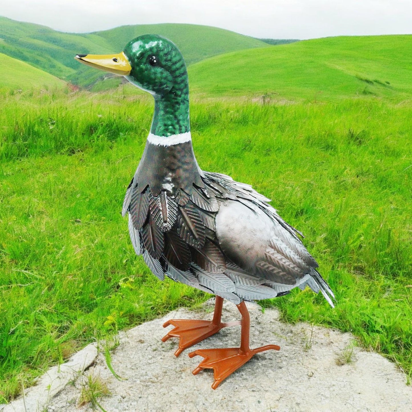 Metal Farmyard Male Duck (38.5cm x 15.5cm x 30cm) β Handcrafted Rustic Duck Garden Ornament β Weather-Resistant Metal Duck Statue