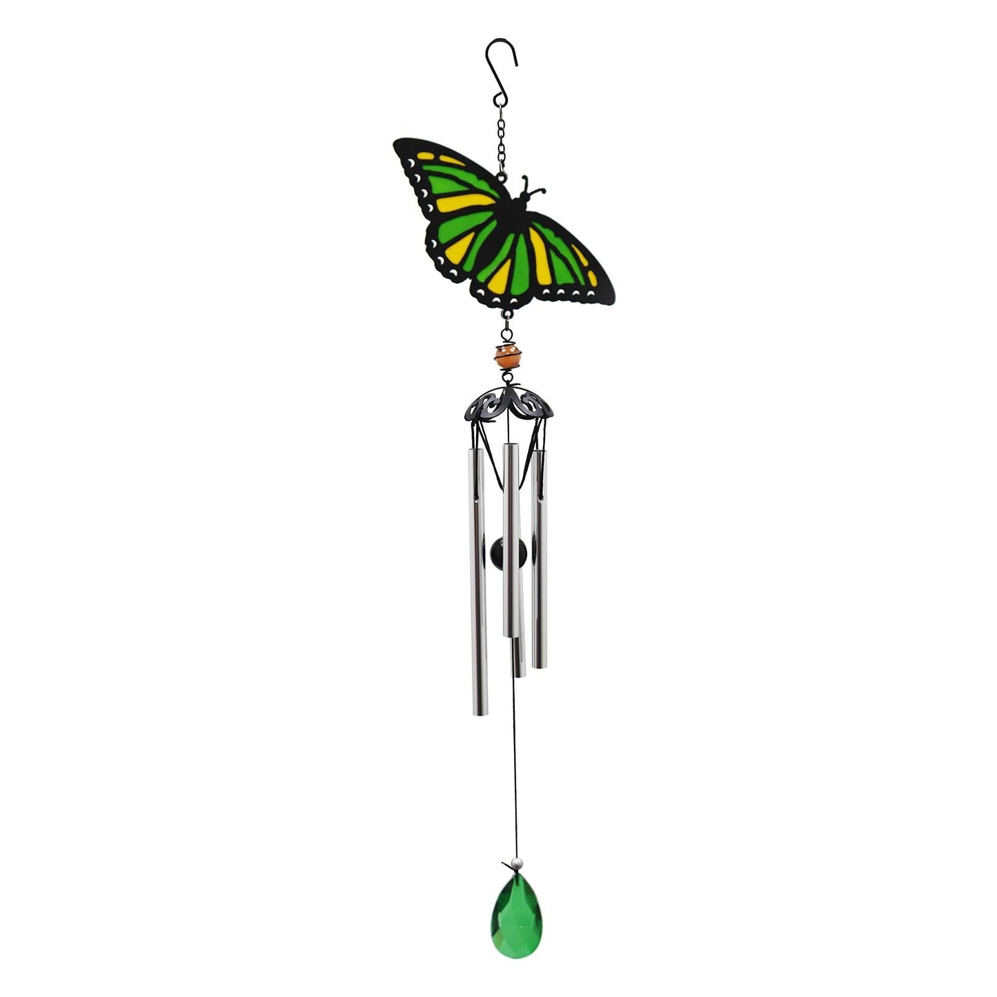 Suncatcher Green Butterfly Wind Chime (58cm x 14cm x 6cm) β Handmade Metal & Glass Hanging Chime β Outdoor Garden Ornament