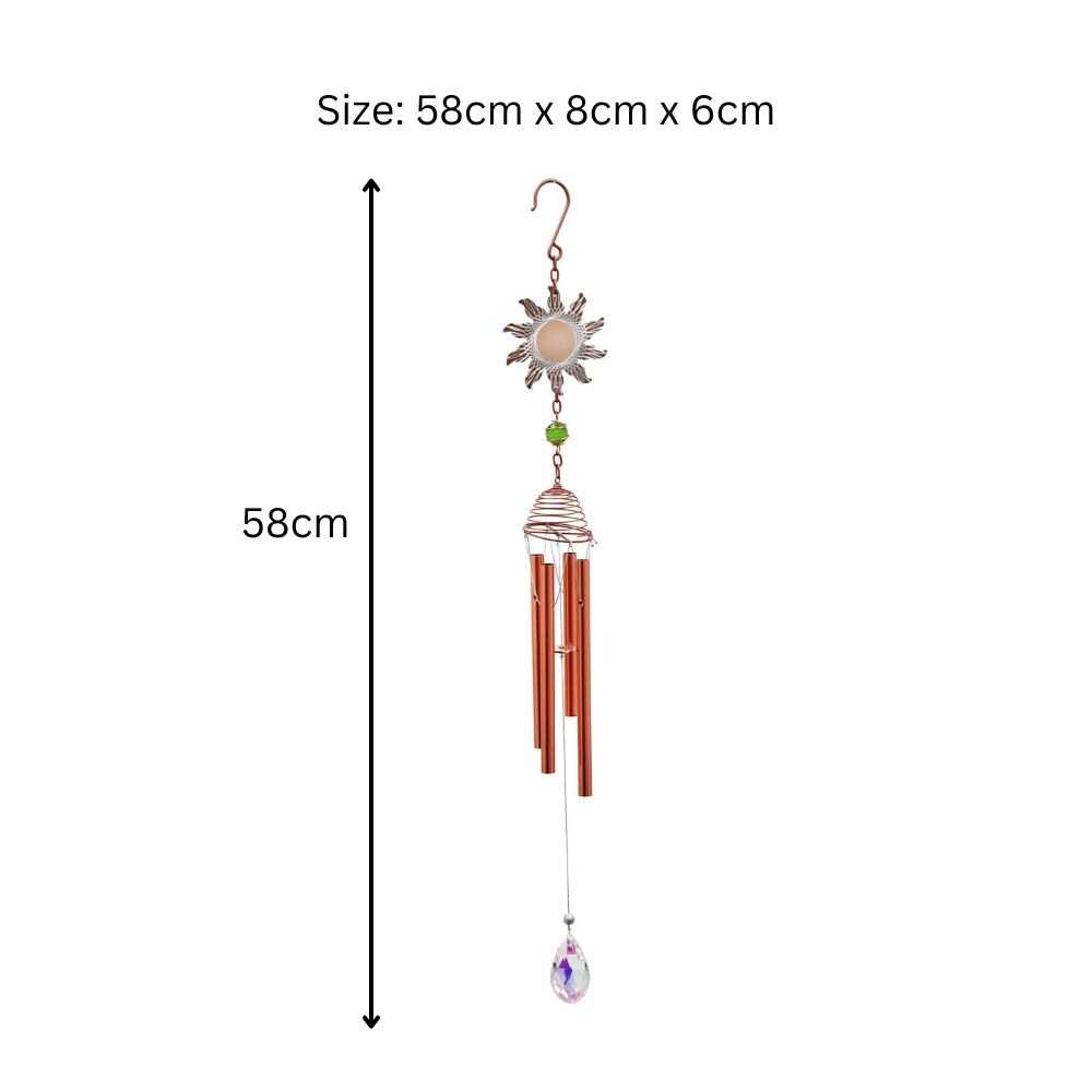 Rose Gold Sun Wind Chime – 58cm x 8cm x 6cm | Elegant Solar-Themed Metal Wind Chime for Outdoor & Indoor Décor | Soothing Melodic Chime
