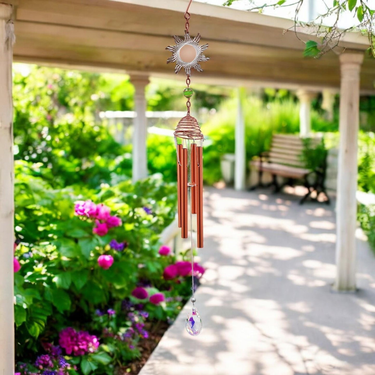 Rose Gold Sun Wind Chime – 58cm x 8cm x 6cm | Elegant Solar-Themed Metal Wind Chime for Outdoor & Indoor Décor | Soothing Melodic Chime