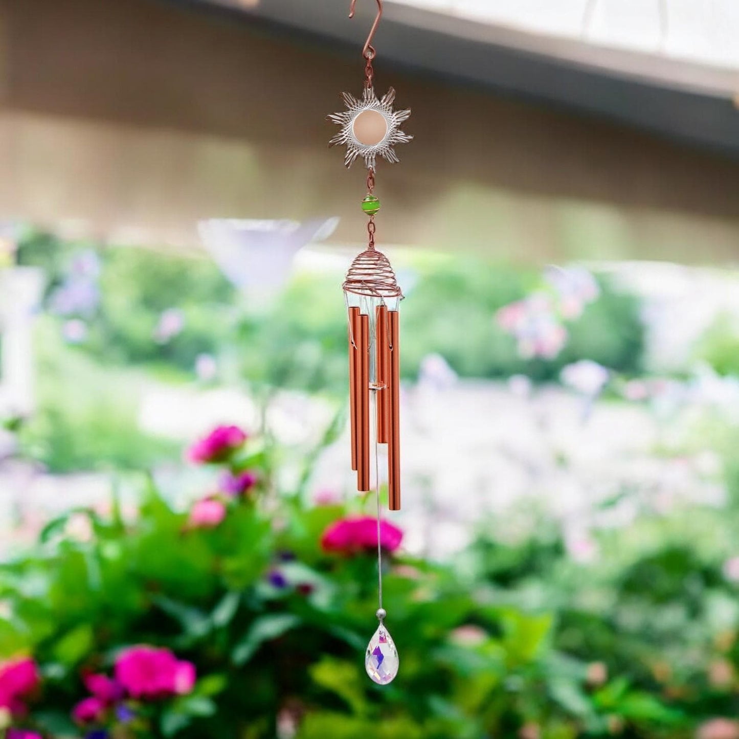 Rose Gold Sun Wind Chime – 58cm x 8cm x 6cm | Elegant Solar-Themed Metal Wind Chime for Outdoor & Indoor Décor | Soothing Melodic Chime