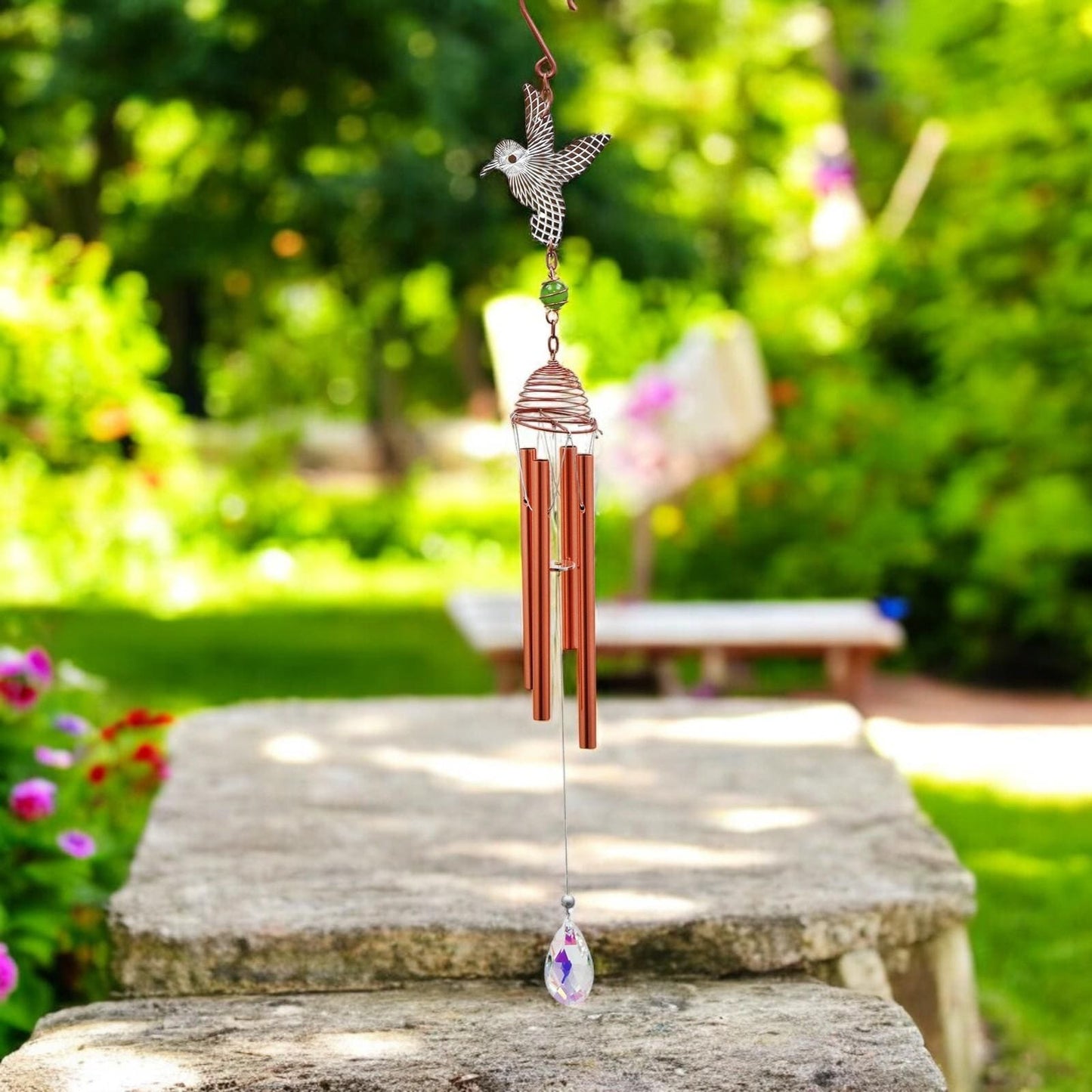 Rose Gold Hummingbird Wind Chime β 58cm x 8cm x 6cm | Elegant Metal Hanging Chime for Garden, Patio & Home | , Melodic Outdoor Wind Bell