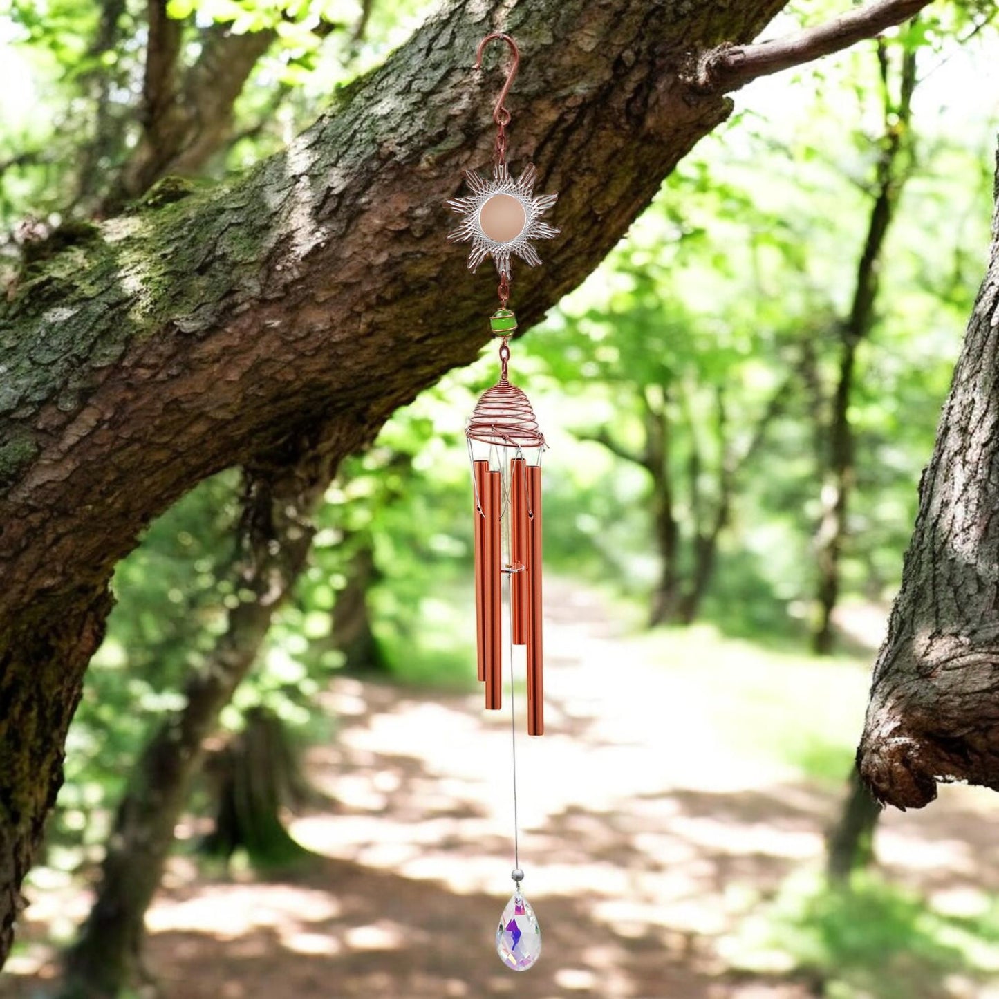 Rose Gold Sun Wind Chime – 58cm x 8cm x 6cm | Elegant Solar-Themed Metal Wind Chime for Outdoor & Indoor Décor | Soothing Melodic Chime