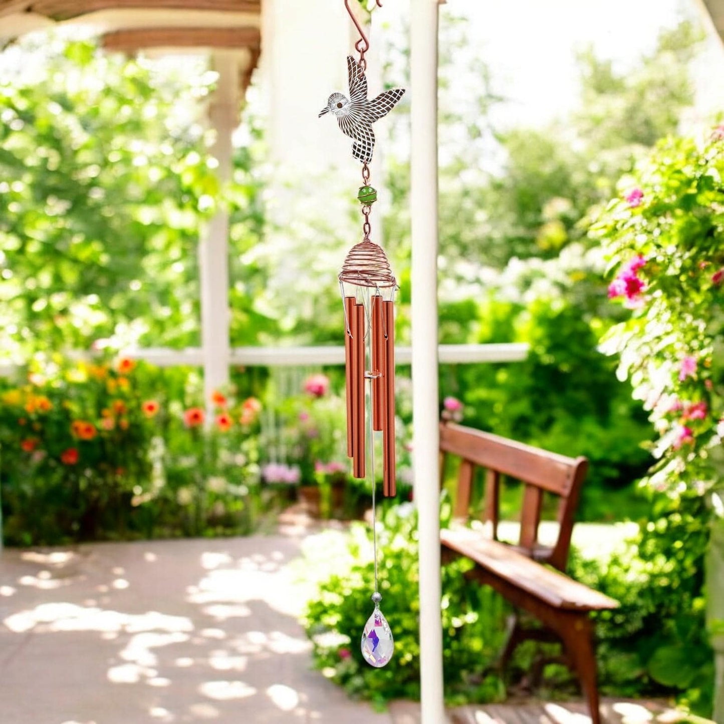 Rose Gold Hummingbird Wind Chime β 58cm x 8cm x 6cm | Elegant Metal Hanging Chime for Garden, Patio & Home | , Melodic Outdoor Wind Bell