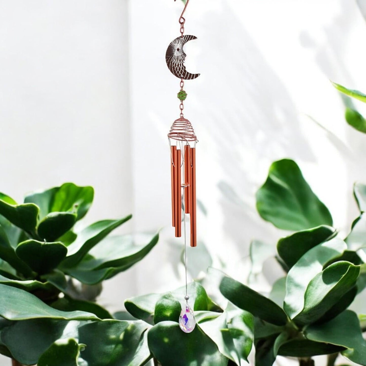 Rose Gold Moon Wind Chime β 58cm x 8cm x 6cm | Celestial Hanging Chime for Garden, Patio & Home | Soothing, Melodic Outdoor Wind Bell
