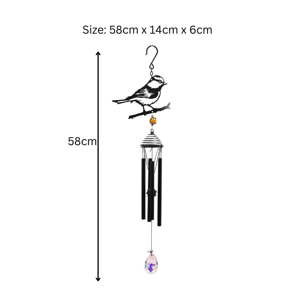 Silhouette Blue Tit Wind Chime – Black, 58cm x 14cm x 6cm | Elegant Hanging Bird Chime for Garden, Patio & Home | Outdoor Décor