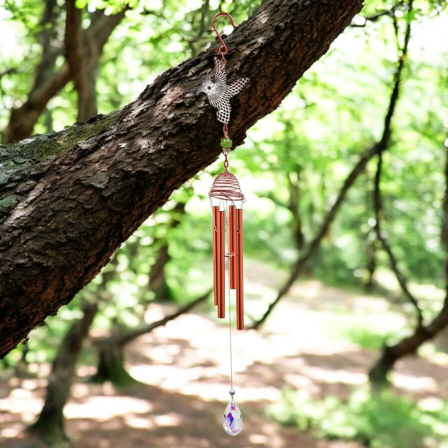 Rose Gold Hummingbird Wind Chime β 58cm x 8cm x 6cm | Elegant Metal Hanging Chime for Garden, Patio & Home | , Melodic Outdoor Wind Bell