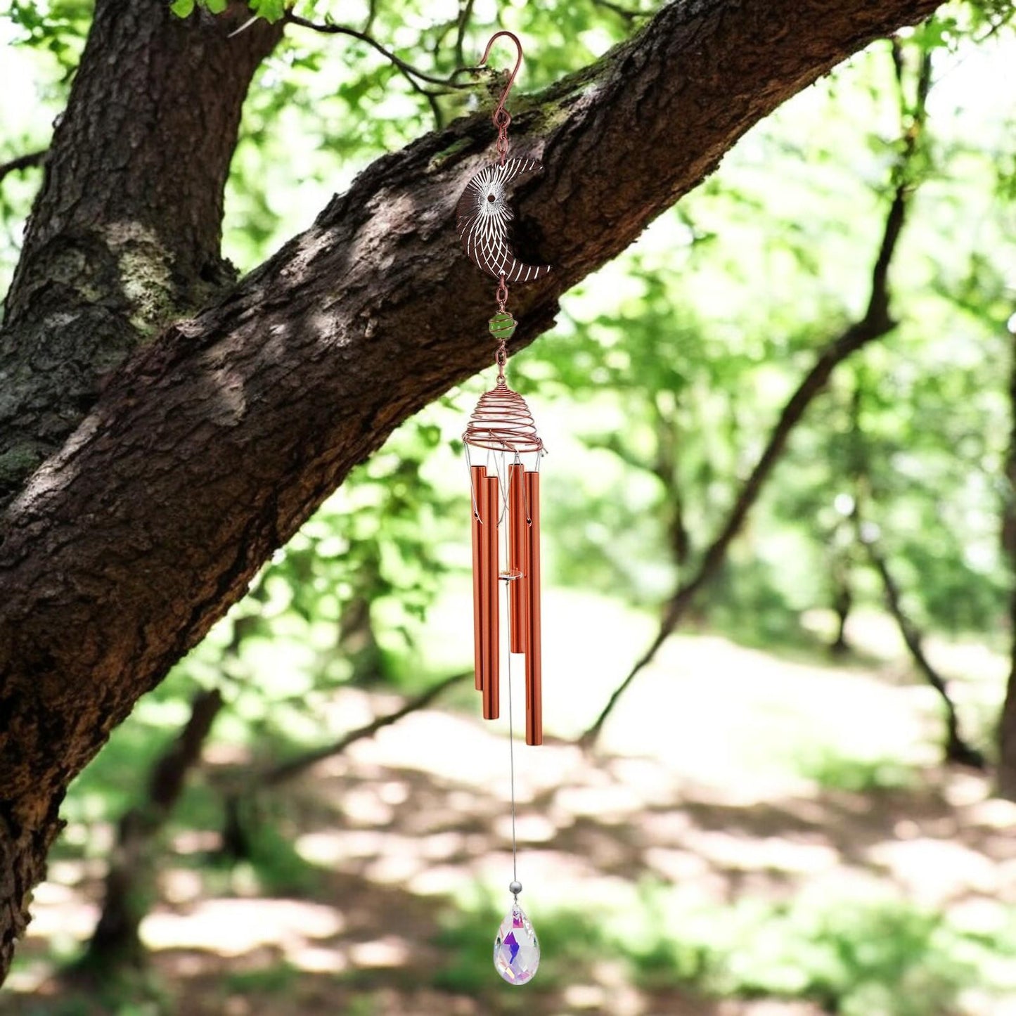 Rose Gold Moon Wind Chime β 58cm x 8cm x 6cm | Celestial Hanging Chime for Garden, Patio & Home | Soothing, Melodic Outdoor Wind Bell