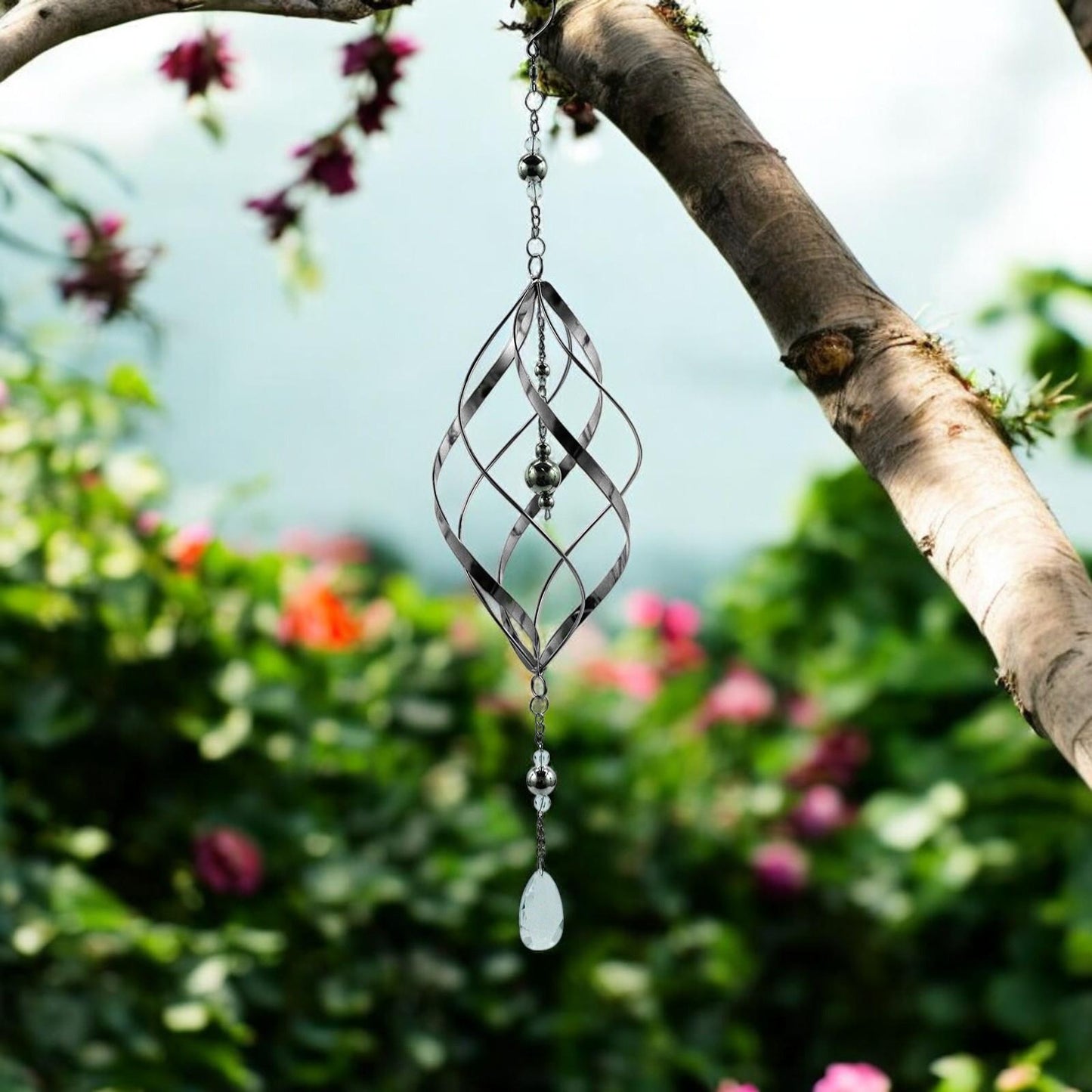 Single Stainless Steel Spiral Spinner – 58cm x 13.5cm x 13.5cm | Elegant Garden Wind Spinner | Durable Outdoor Décor for Patios, Gardens