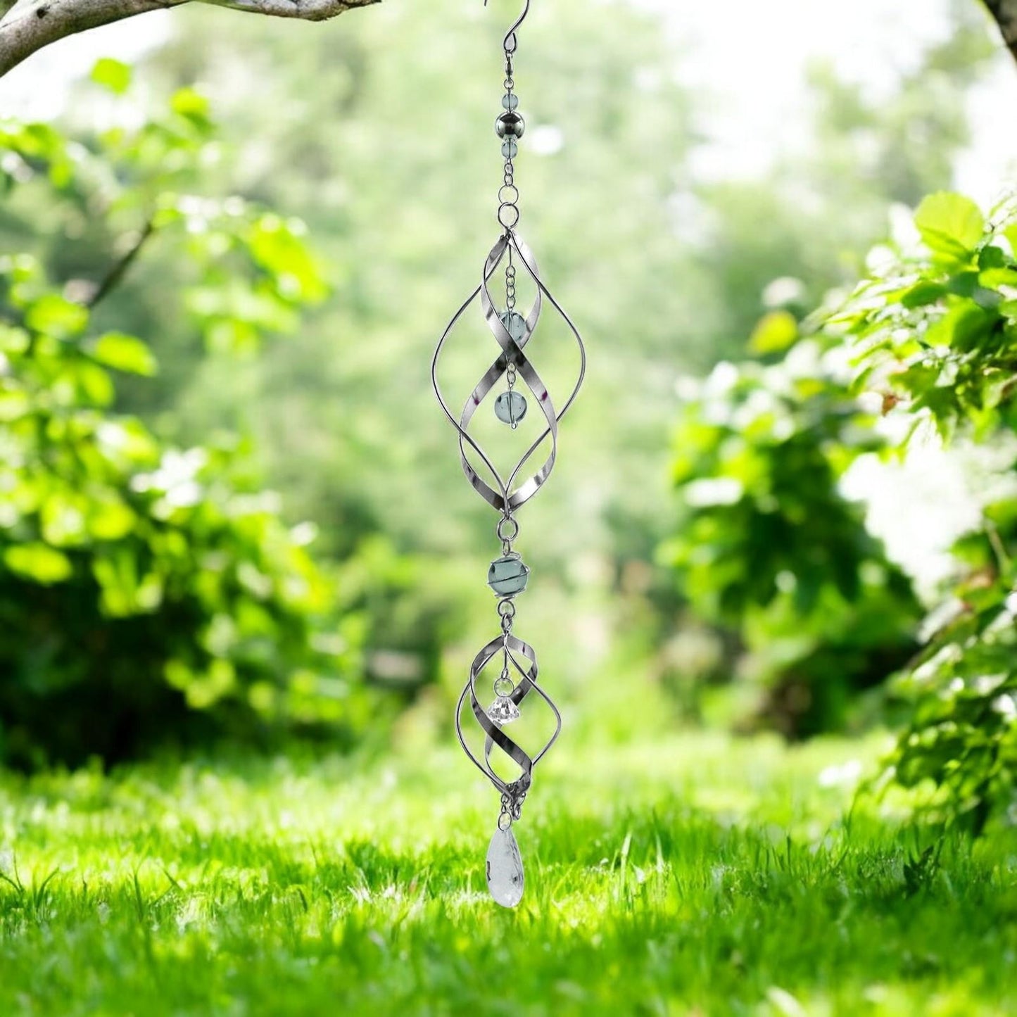 Double Stainless Steel Spiral Spinner – 57cm x 9cm x 9cm | Elegant Garden Wind Spinner | Durable Outdoor Décor for Patios, Gardens