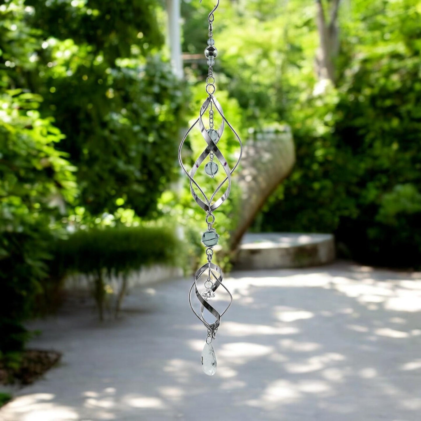 Double Stainless Steel Spiral Spinner – 57cm x 9cm x 9cm | Elegant Garden Wind Spinner | Durable Outdoor Décor for Patios, Gardens