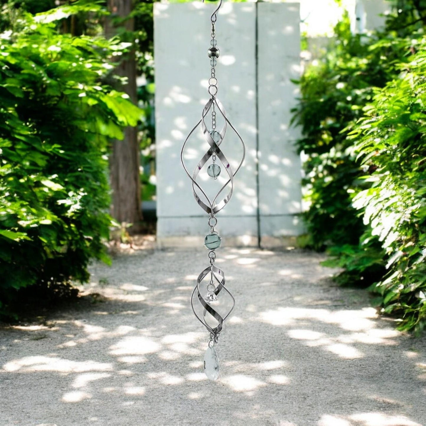 Double Stainless Steel Spiral Spinner – 57cm x 9cm x 9cm | Elegant Garden Wind Spinner | Durable Outdoor Décor for Patios, Gardens
