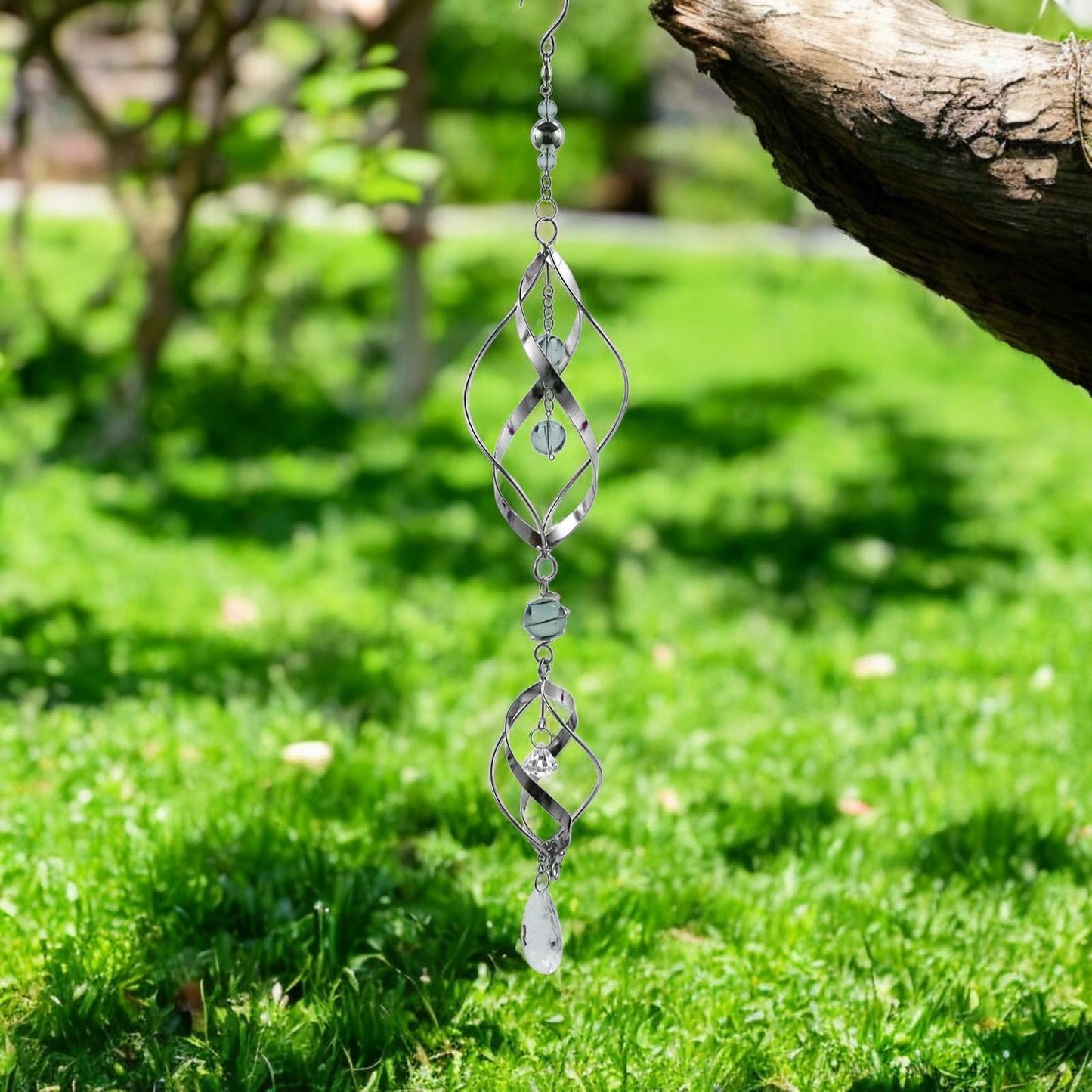 Double Stainless Steel Spiral Spinner – 57cm x 9cm x 9cm | Elegant Garden Wind Spinner | Durable Outdoor Décor for Patios, Gardens