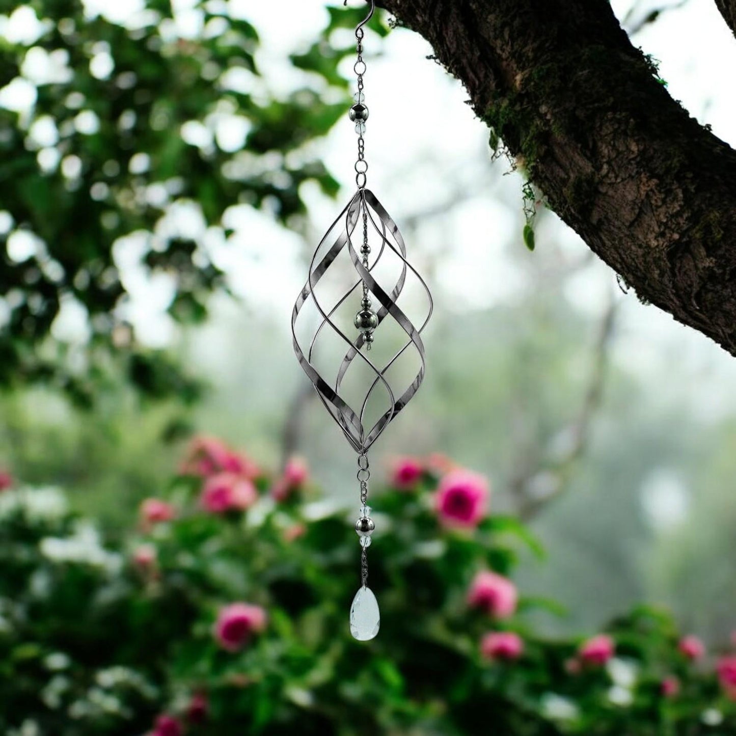 Single Stainless Steel Spiral Spinner – 58cm x 13.5cm x 13.5cm | Elegant Garden Wind Spinner | Durable Outdoor Décor for Patios, Gardens