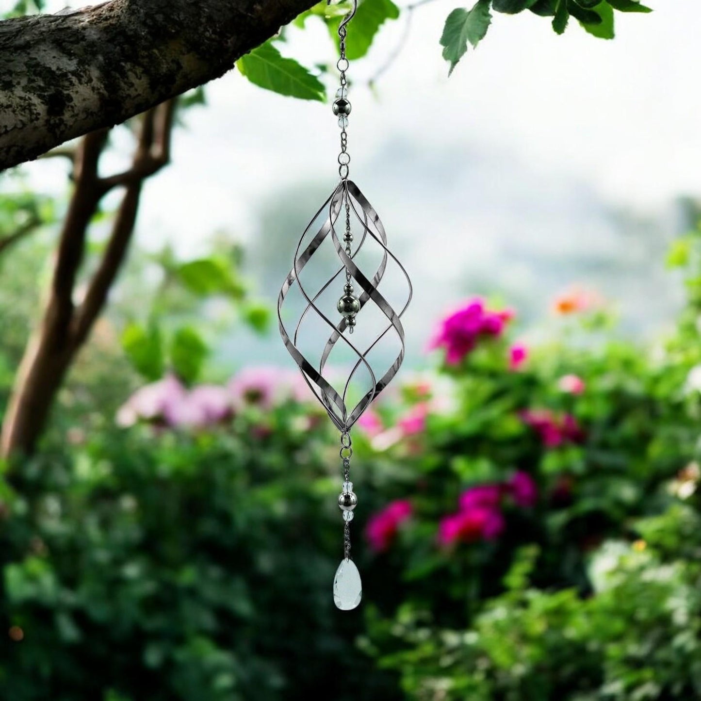 Single Stainless Steel Spiral Spinner – 58cm x 13.5cm x 13.5cm | Elegant Garden Wind Spinner | Durable Outdoor Décor for Patios, Gardens