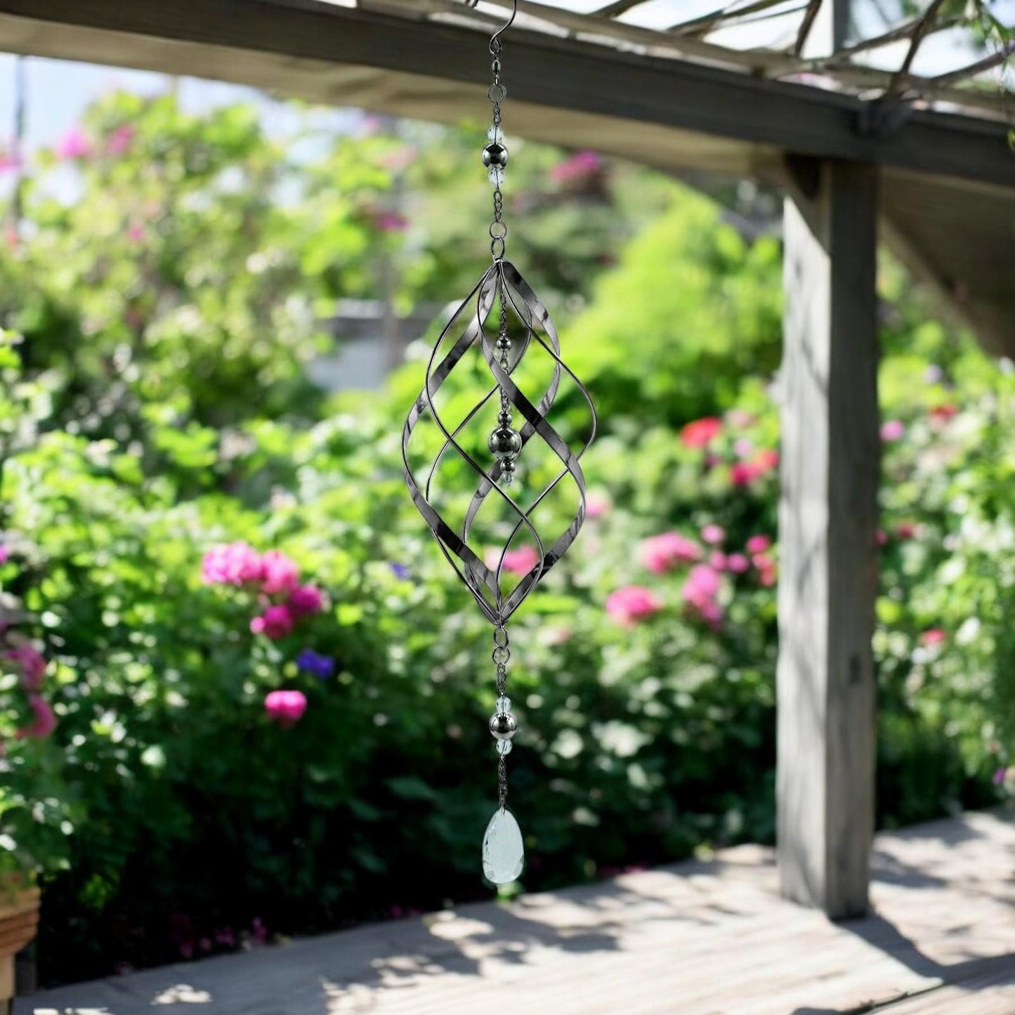 Single Stainless Steel Spiral Spinner – 58cm x 13.5cm x 13.5cm | Elegant Garden Wind Spinner | Durable Outdoor Décor for Patios, Gardens