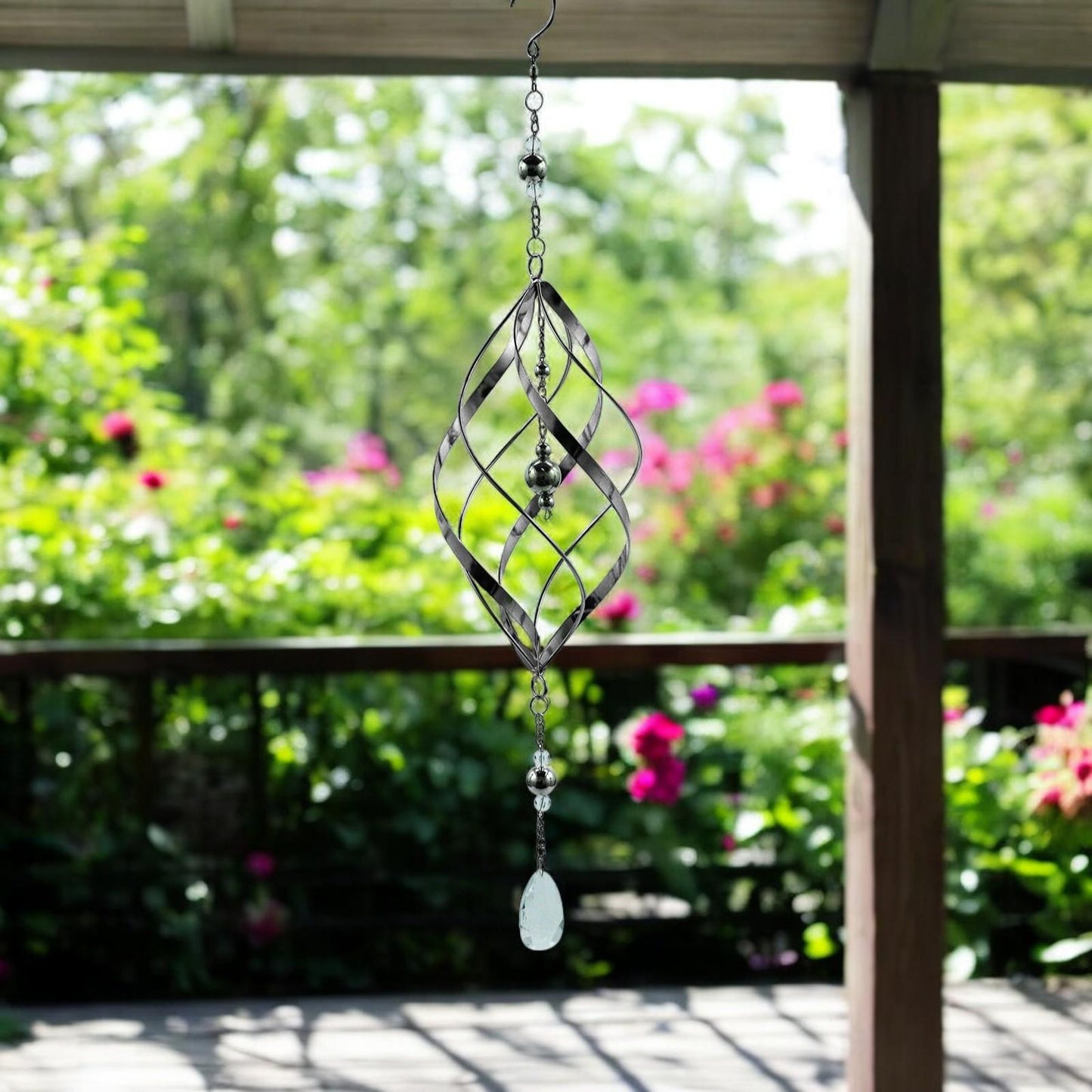 Single Stainless Steel Spiral Spinner – 58cm x 13.5cm x 13.5cm | Elegant Garden Wind Spinner | Durable Outdoor Décor for Patios, Gardens
