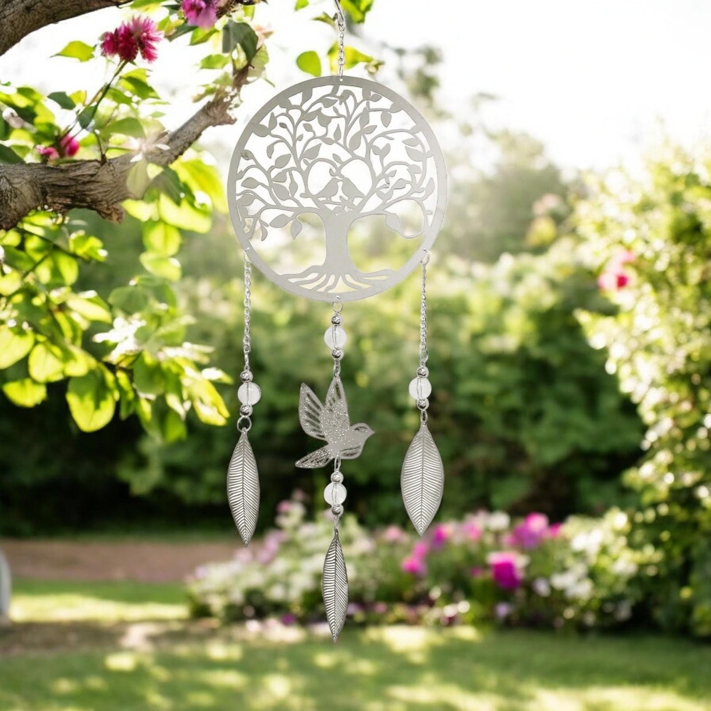 Tree Stainless Steel Hanging Dreamcatcher β 59cm x 18cm | Elegant Outdoor & Indoor Wind Spinner | Boho Metal Dream Catcher for Gardens