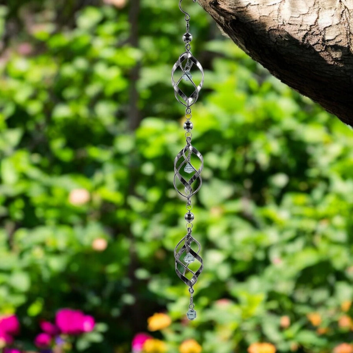 Triple Stainless Steel Spiral Spinner – 57cm x 9cm x 9cm | Elegant Garden Wind Spinner | Durable Outdoor Décor for Patios, Gardens