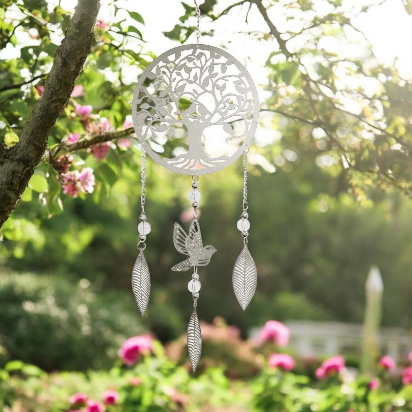 Tree Stainless Steel Hanging Dreamcatcher β 59cm x 18cm | Elegant Outdoor & Indoor Wind Spinner | Boho Metal Dream Catcher for Gardens